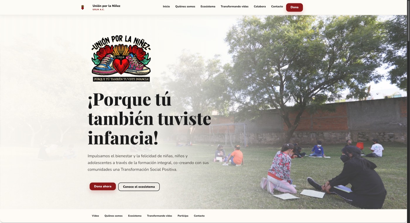 Captura del sitio UXLN — Unión por la Niñez